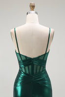 Load image into Gallery viewer, Dark Green Metallic Mermaid Long Corset Prom Dress with Slit