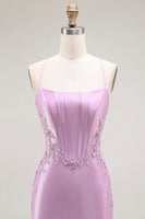 Load image into Gallery viewer, Purple Mermaid Appliqued Long Corset Prom Dress with Slit