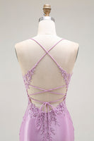 Load image into Gallery viewer, Purple Mermaid Appliqued Long Corset Prom Dress with Slit