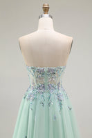 Load image into Gallery viewer, Green Floral Strapless A Line Maxi Prom Dress with Appliques