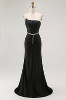 Load image into Gallery viewer, Sparkly Black Strapless Mermaid Long Corset Prom Dress
