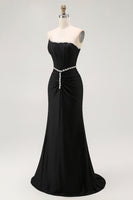 Load image into Gallery viewer, Sparkly Black Strapless Mermaid Long Corset Prom Dress
