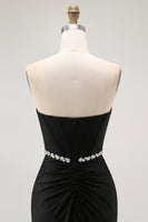 Load image into Gallery viewer, Sparkly Black Strapless Mermaid Long Corset Prom Dress