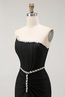 Load image into Gallery viewer, Sparkly Black Strapless Mermaid Long Corset Prom Dress