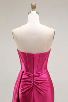 Load image into Gallery viewer, Sparkly Fuchsia Strapless Mermaid Ruched Corset Long Prom Dress
