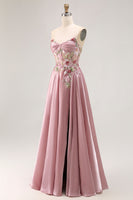 Load image into Gallery viewer, Sparkly Grey Pink Floral A Line Long Corset Prom Dress