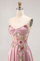 Load image into Gallery viewer, Sparkly Grey Pink Floral A Line Long Corset Prom Dress