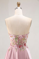 Load image into Gallery viewer, Sparkly Grey Pink Floral A Line Long Corset Prom Dress