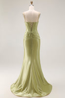Load image into Gallery viewer, Sparkly Green Mermaid Spaghetti Straps Long Corset Prom Dress
