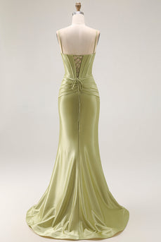 Sparkly Green Mermaid Spaghetti Straps Long Corset Prom Dress