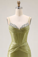Load image into Gallery viewer, Sparkly Green Mermaid Spaghetti Straps Long Corset Prom Dress