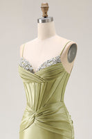 Load image into Gallery viewer, Sparkly Green Mermaid Spaghetti Straps Long Corset Prom Dress