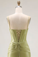 Load image into Gallery viewer, Sparkly Green Mermaid Spaghetti Straps Long Corset Prom Dress