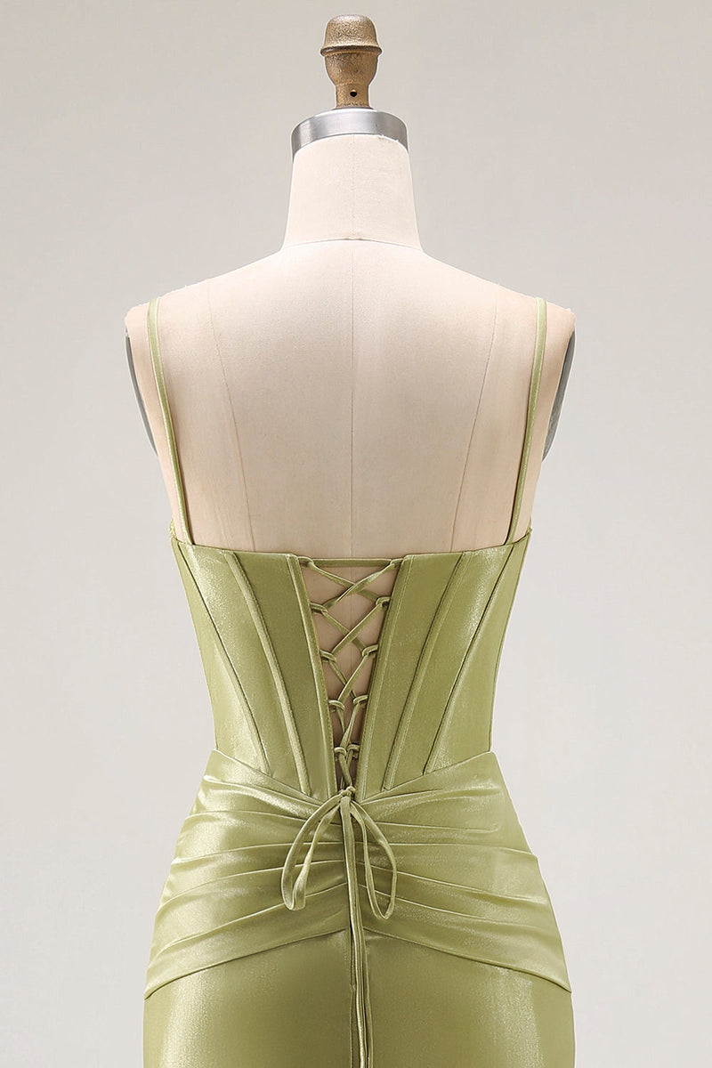 Load image into Gallery viewer, Sparkly Green Mermaid Spaghetti Straps Long Corset Prom Dress