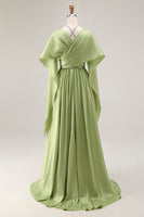 Load image into Gallery viewer, Sage Green A Line Keyhole Long Corset Prom Dress with Slit