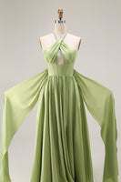Load image into Gallery viewer, Sage Green A Line Keyhole Long Corset Prom Dress with Slit