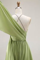 Load image into Gallery viewer, Sage Green A Line Keyhole Long Corset Prom Dress with Slit