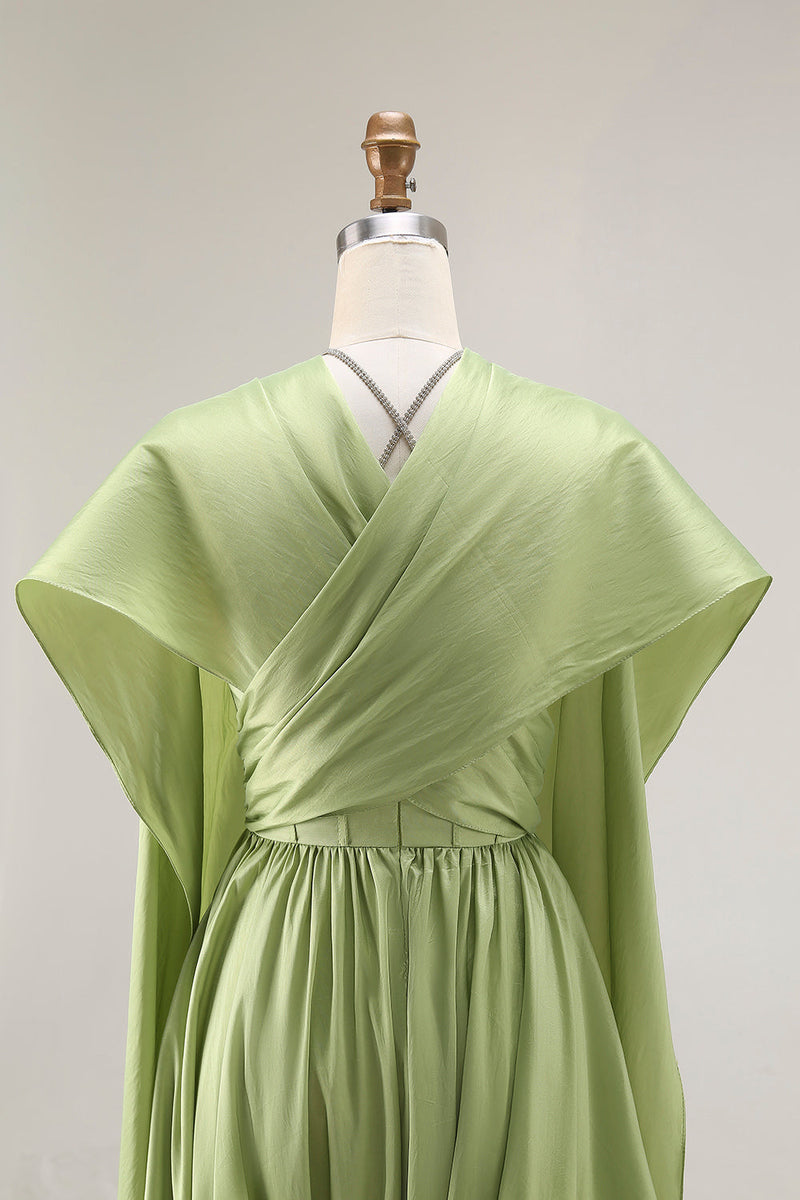 Load image into Gallery viewer, Sage Green A Line Keyhole Long Corset Prom Dress with Slit