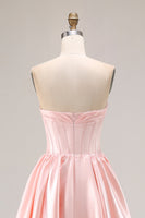 Load image into Gallery viewer, Sparkly Pink A Line Sweetheart Satin Long Prom Dress with Slit