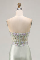 Load image into Gallery viewer, Sparkly Dusty Sage Floral Sweetheart Long Corset Prom Dress