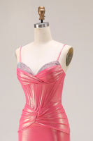 Load image into Gallery viewer, Sparkly Watermelon Metallic Long Corset Prom Dress with Beading