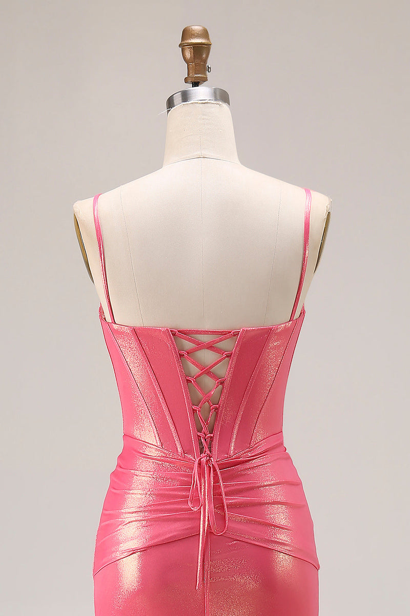 Load image into Gallery viewer, Sparkly Watermelon Metallic Long Corset Prom Dress with Beading