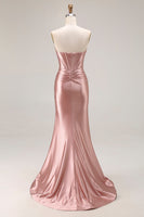 Load image into Gallery viewer, Sparkly Dusty Rose Mermaid Beaded Long Corset Prom Dress with Slit