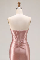 Load image into Gallery viewer, Sparkly Dusty Rose Mermaid Beaded Long Corset Prom Dress with Slit