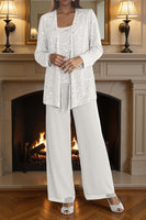Load image into Gallery viewer, Sparkly 3 Piece Olive Long Sequin Mother of the Bride Pant Suits with Jacket