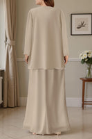 Load image into Gallery viewer, Sparkly 2 Piece Rust Round Neck Long Mother of the Bride Dress