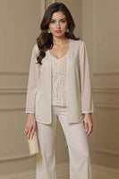 Load image into Gallery viewer, 3 Piece Apricot V-Neck Long Sleeves Mother of the Bride Pant Suits with Jacket