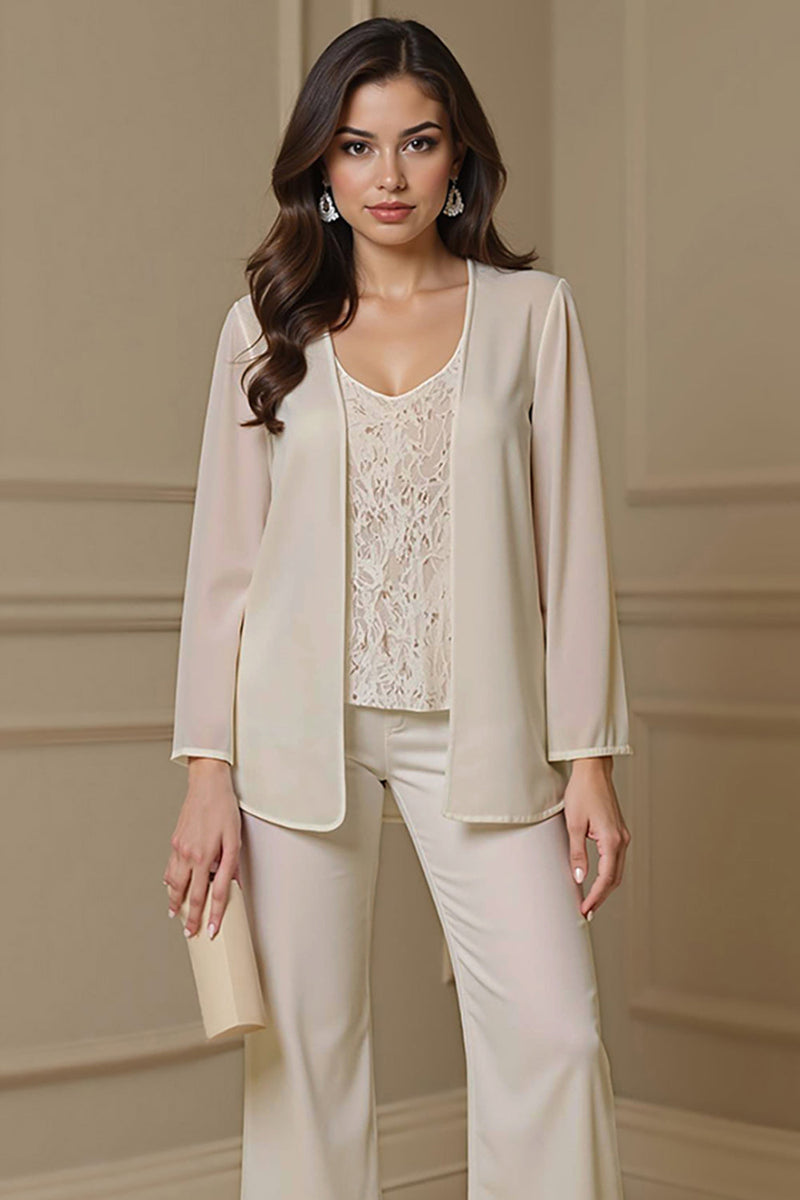 Load image into Gallery viewer, 3 Piece Apricot V-Neck Long Sleeves Mother of the Bride Pant Suits with Jacket