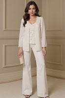 Load image into Gallery viewer, 3 Piece Apricot V-Neck Long Sleeves Mother of the Bride Pant Suits with Jacket