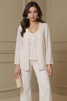 Load image into Gallery viewer, 3 Piece Apricot V-Neck Long Sleeves Mother of the Bride Pant Suits with Jacket