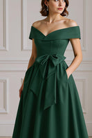 Load image into Gallery viewer, Burgundy A Line Off the Shoulder Long Mother of the Bride Dress with Bow