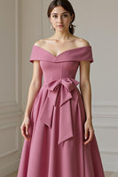 Load image into Gallery viewer, Burgundy A Line Off the Shoulder Long Mother of the Bride Dress with Bow