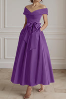 Load image into Gallery viewer, Burgundy A Line Off the Shoulder Long Mother of the Bride Dress with Bow