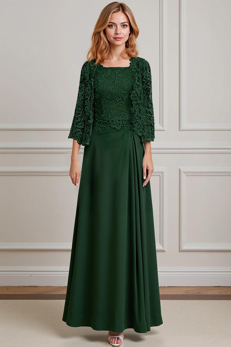 Load image into Gallery viewer, 2 Piece Peacock Green A Line Long Mother of the Bride Dress with Lace