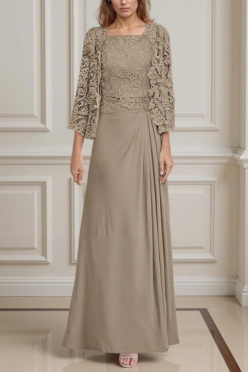 Load image into Gallery viewer, 2 Piece Peacock Green Square Neck A Line Long Mother of the Bride Dress with Lace