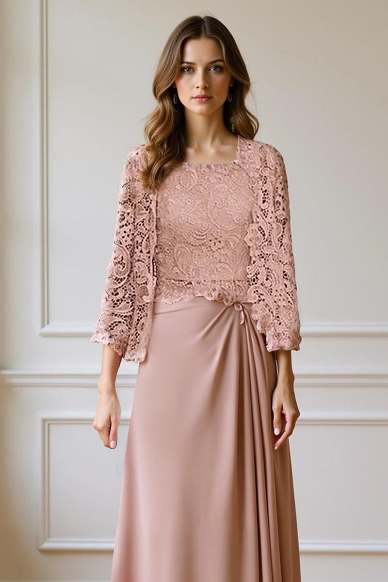 Load image into Gallery viewer, 2 Piece Peacock Green A Line Long Mother of the Bride Dress with Lace