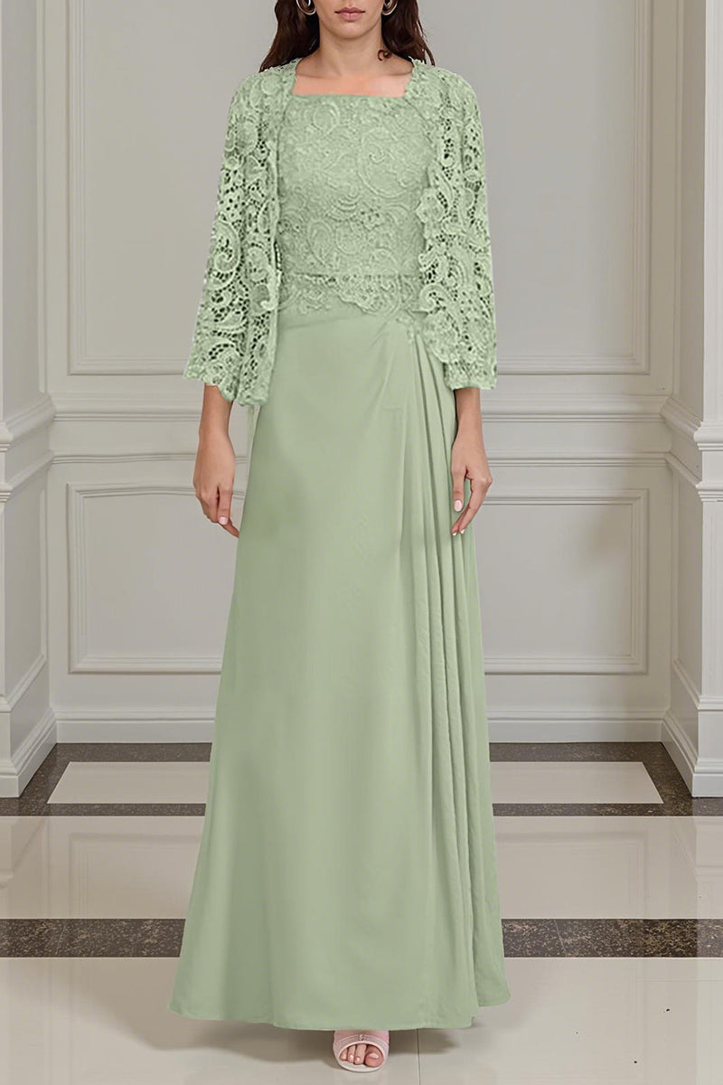 Load image into Gallery viewer, 2 Piece Peacock Green A Line Long Mother of the Bride Dress with Lace