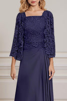 Load image into Gallery viewer, 2 Piece Peacock Green A Line Long Mother of the Bride Dress with Lace