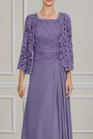 Load image into Gallery viewer, 2 Piece Peacock Green A Line Long Mother of the Bride Dress with Lace