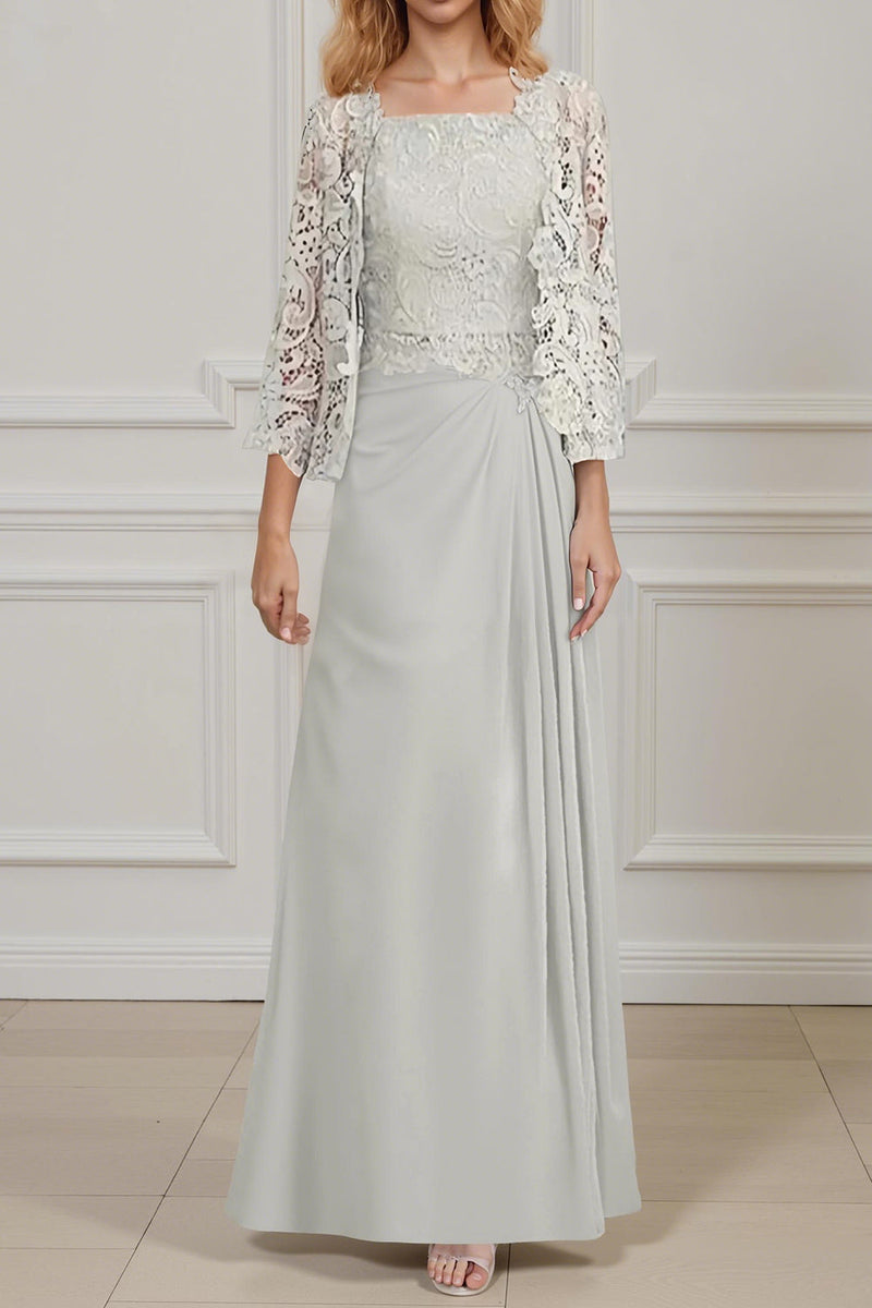 Load image into Gallery viewer, 2 Piece Peacock Green A Line Long Mother of the Bride Dress with Lace