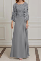 Load image into Gallery viewer, 2 Piece Peacock Green Square Neck A Line Long Mother of the Bride Dress with Lace