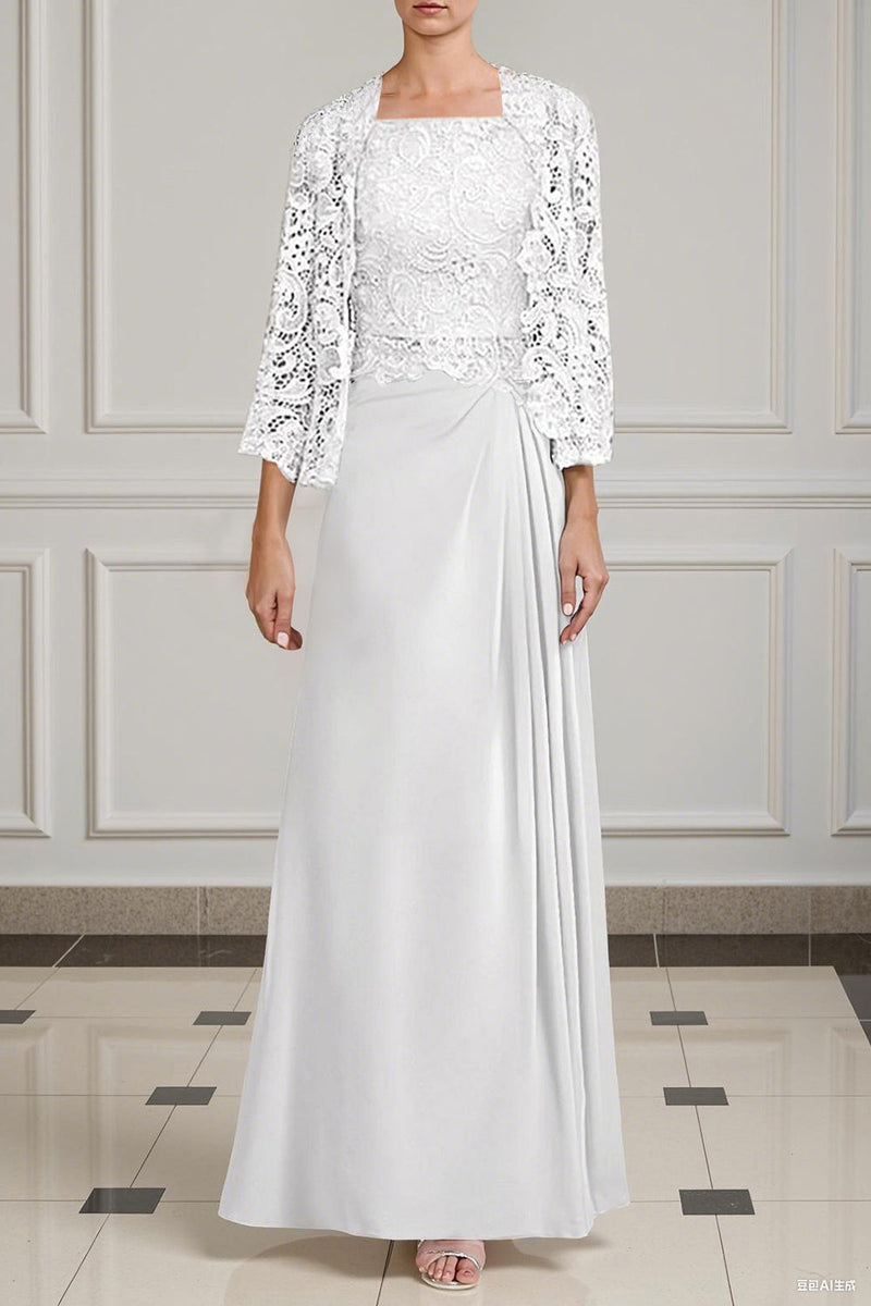 Load image into Gallery viewer, 2 Piece Peacock Green A Line Long Mother of the Bride Dress with Lace