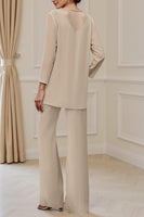 Load image into Gallery viewer, Sparkly 3 Piece Apricot Long Sleeves V Neck Long Mother of the Bride Pant Suits