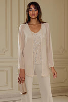 Load image into Gallery viewer, Sparkly 3 Piece Apricot Long Sleeves V Neck Long Mother of the Bride Pant Suits