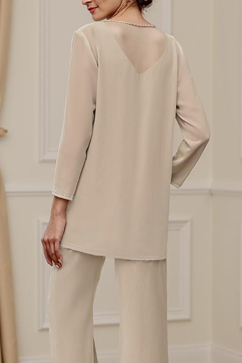 Load image into Gallery viewer, Sparkly 3 Piece Apricot Long Sleeves V Neck Long Mother of the Bride Pant Suits