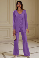 Load image into Gallery viewer, Sparkly 3 Piece Apricot Long Sleeves V Neck Long Mother of the Bride Pant Suits